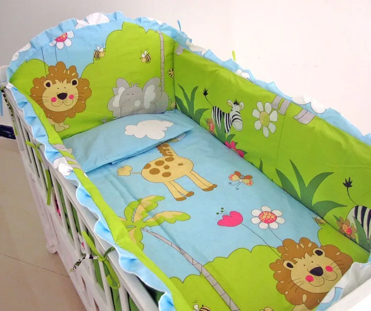 

Promotion! 6PCS Lion bedding set 100% cotton curtain crib bedding set 120 baby cot sets baby bed (bumper+sheet+pillow cover)