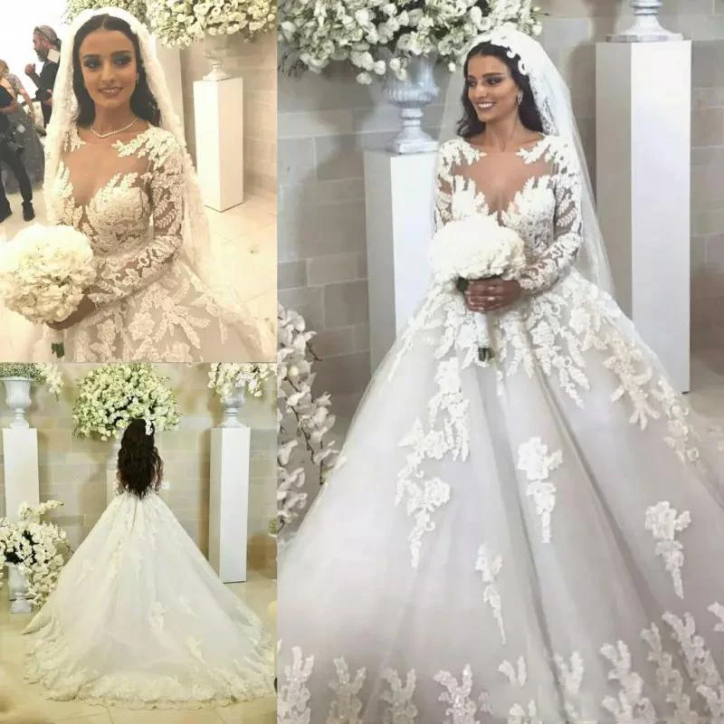 Кружевное бальное платье принцессы Vestido de noiva воротник с длинным рукавом
