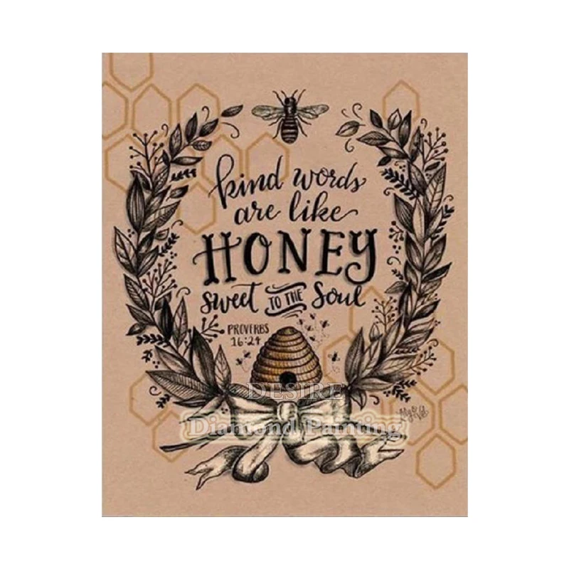 EASHRU Text Bee HONEY 5D DIY Diamond Painting Cross Stitch Embroidery Needlework Full Square Drill Home Decor PT3430 | Дом и сад