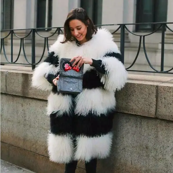 

Russian Winter Elegant Genuine Mongolia Sheep Fur Coat Thicken Warm Whole Skin Women's Fur Jacket Outerwear Knitted Fur Cardigan