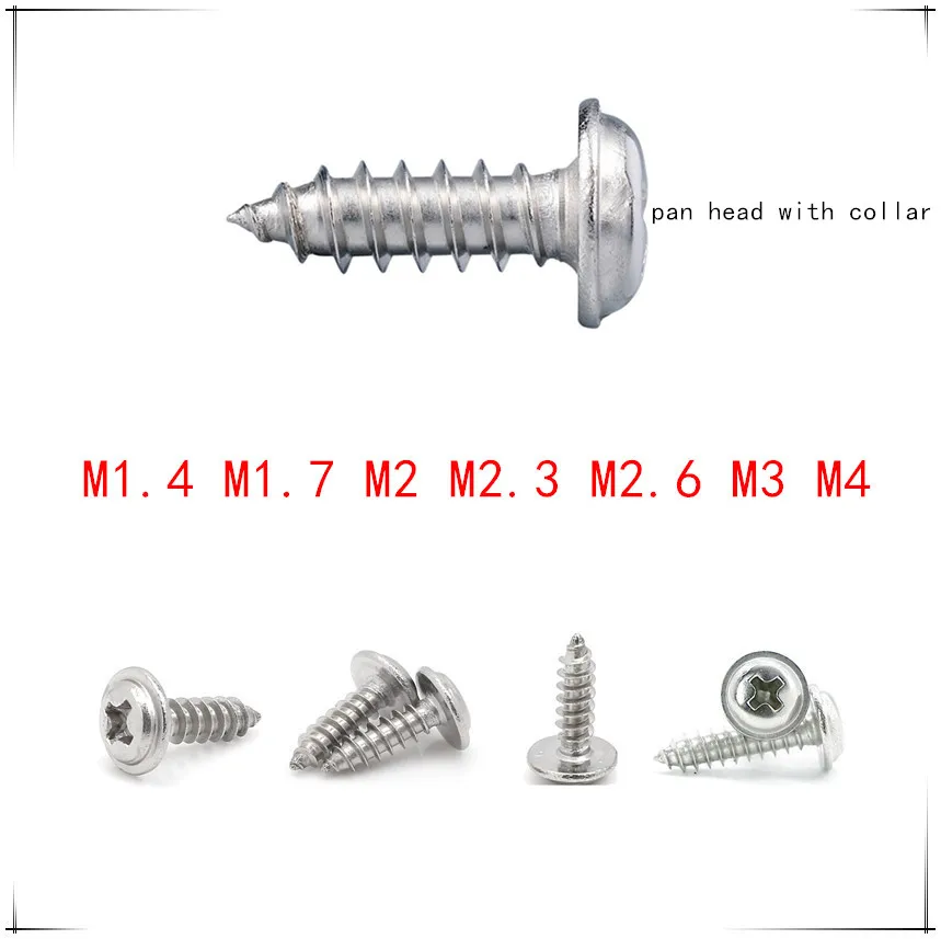 

Stainless Steel Cross Round Head M1.4/M1.7/M2 self-tapping Phillips Pan Head Screws With Collar Pad Washer M2.3/M2.6/M3/M4