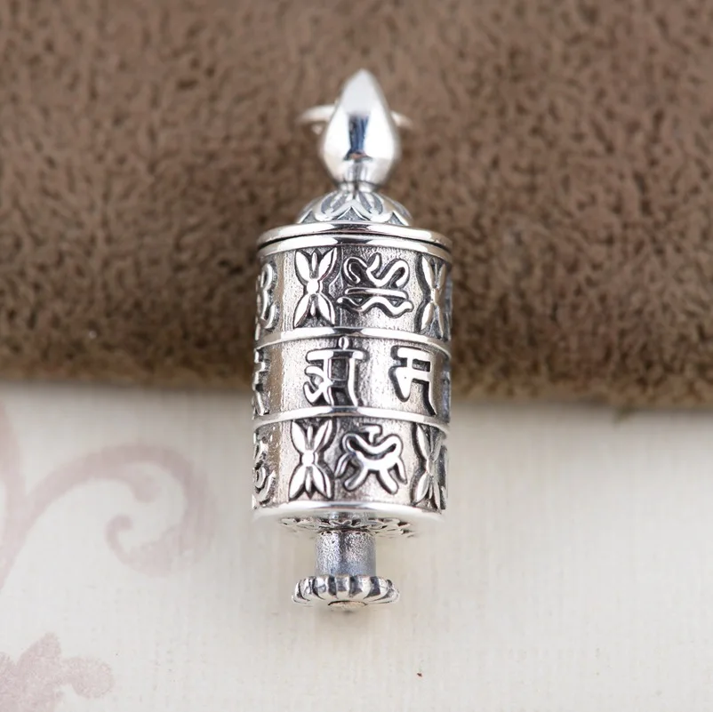 

s925 silver buddhist scriptures six words pendant cylinder ga black box widget Thai silver wholesale