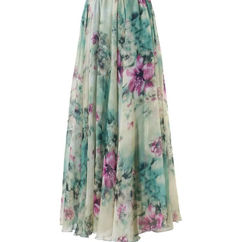 

Newly Women Chiffon Floral Skirt Femmes Printing Harajuku Vestido High Waist Maxi Skirts Skater Flared Pleated Long Skirt Jersey
