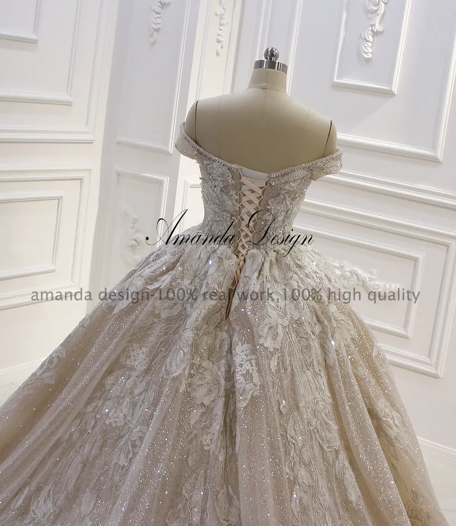Аманда дизайн robe de mariee с открытыми плечами кружева аппликация блестящее свадебное платье