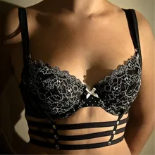 2017 New pastel goth women underbust bust bondage bra Rave wear elastic chest Bondage lingerie top black Cage strappy bra retail