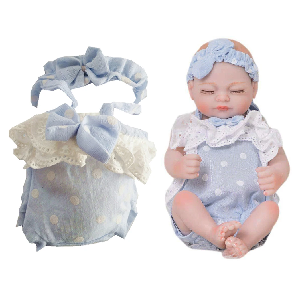 Newborn Baby Doll Clothes for 10-11inch Reborn Girl Baby Rompers Bowknot Headband Complete Look Outfit