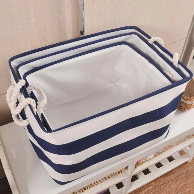 زكا نمط البحرية شريطية ملابس الغسيل الغسيل قماش القطن النسيج منظم برميل الغسيل سلة التخزين ل عبة/كتاب/منشفة