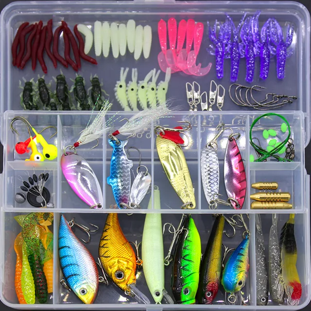 Fishing Lure Kit Fresh&Saltwater Minnow VIB Spoons Soft Bait Artificial
