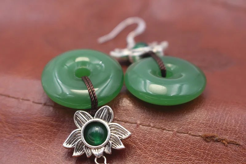 Yanting Ethnic Vintage Earrings For Women Aventurine Peace Buckle Earings Tibetan Silver Flower Handmade Earrings Brincos 012 (9)