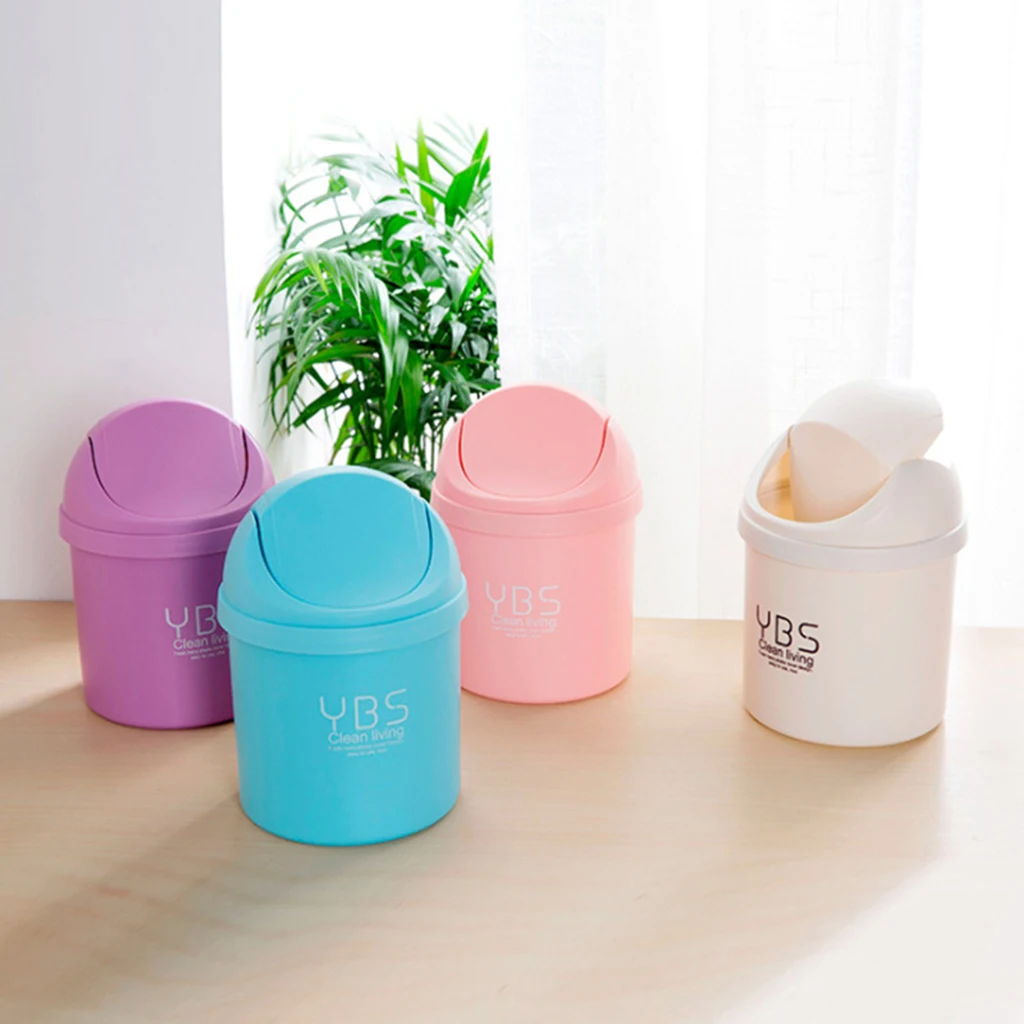 Modern Mini Trash Can, Durable Dust Bin, Small Rubbish Bin with Swing Lid for Desk, Bedroom, Tabletop - Цвет: Purple 13x20cm