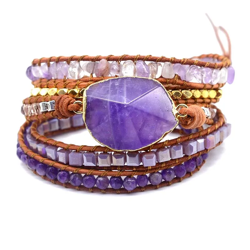 Целебный Камень обруча браслеты ручной работы для женщин натуральный камень кожаный браслет с бисером натуральная кожа 5 нитей обруча браслет