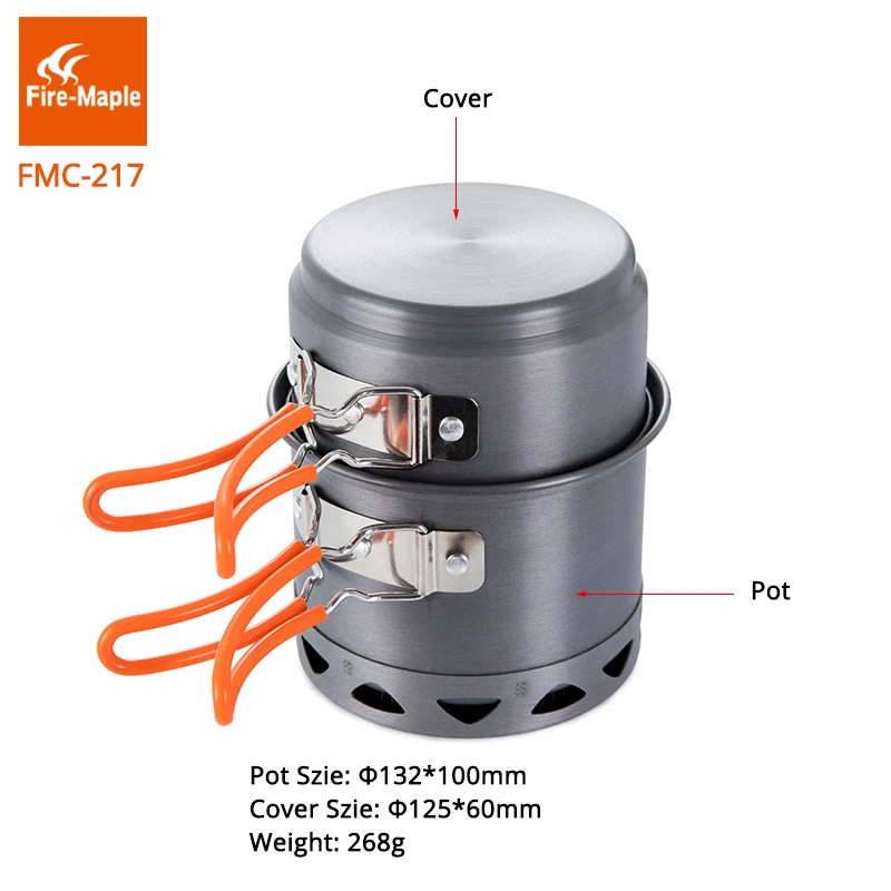 Fuego de arce utensilios Camping conjunto al aire libre compacto plegable calor intercambio olla FMC-217 268g de peso ligero solo viaje ollas de cocina
