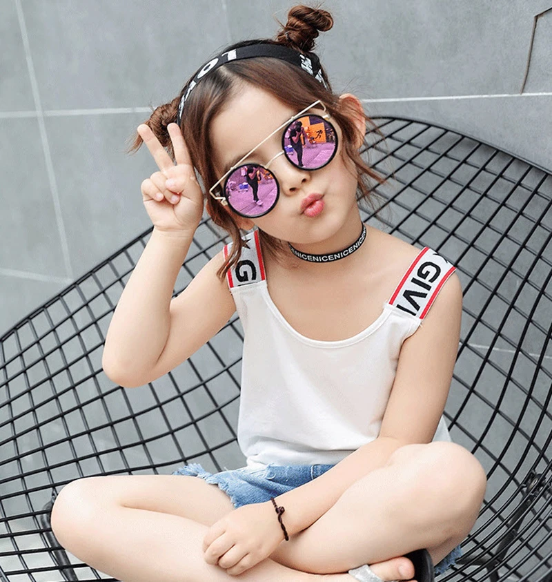 

Summer Girls Vest Cotton Kids Camisole Letter Shoulder Tank Tops For 2-6Y Baby Girls Black White Children Undershirt GE04