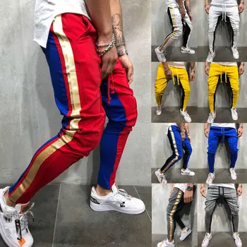 

New Autumn Men Slim Fit Trousers Tracksuit Bottoms Stiped Skinny Joggers Long Sweat Pants