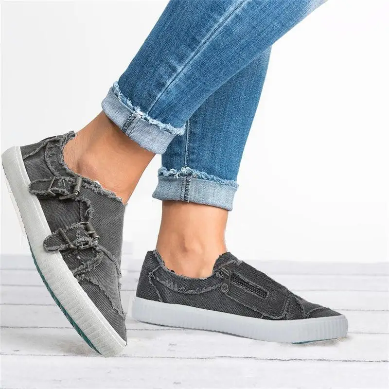 

Women Canvas Shoes Slip On Flat Vulcanized Shoes 2019 Spring Casual Female Denim Fashionable Sneakers Breathable Footwears