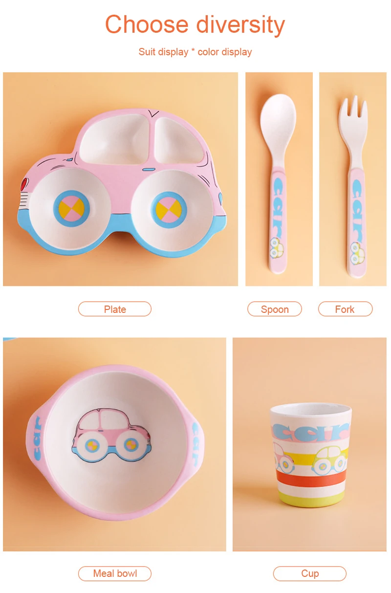5 шт./компл. из бамбукового волокна для Комплектная посуда для кормления детей посуда вилок и ложек из Портативный посуда для детей милые детские чаши