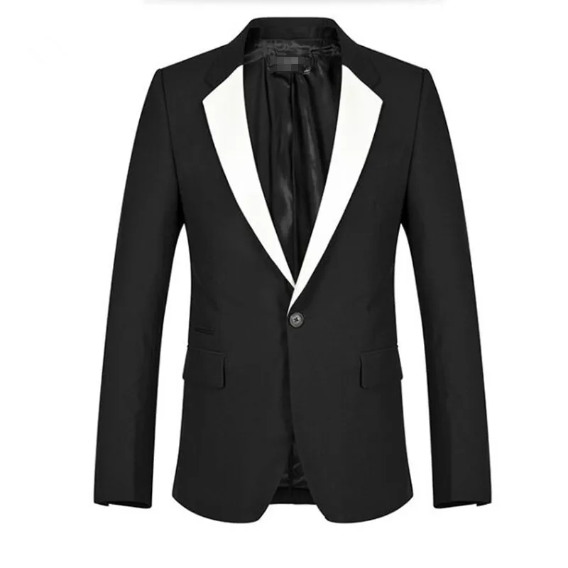 Black men suits jacket white shawl collar groom wedding tuxedos jacket