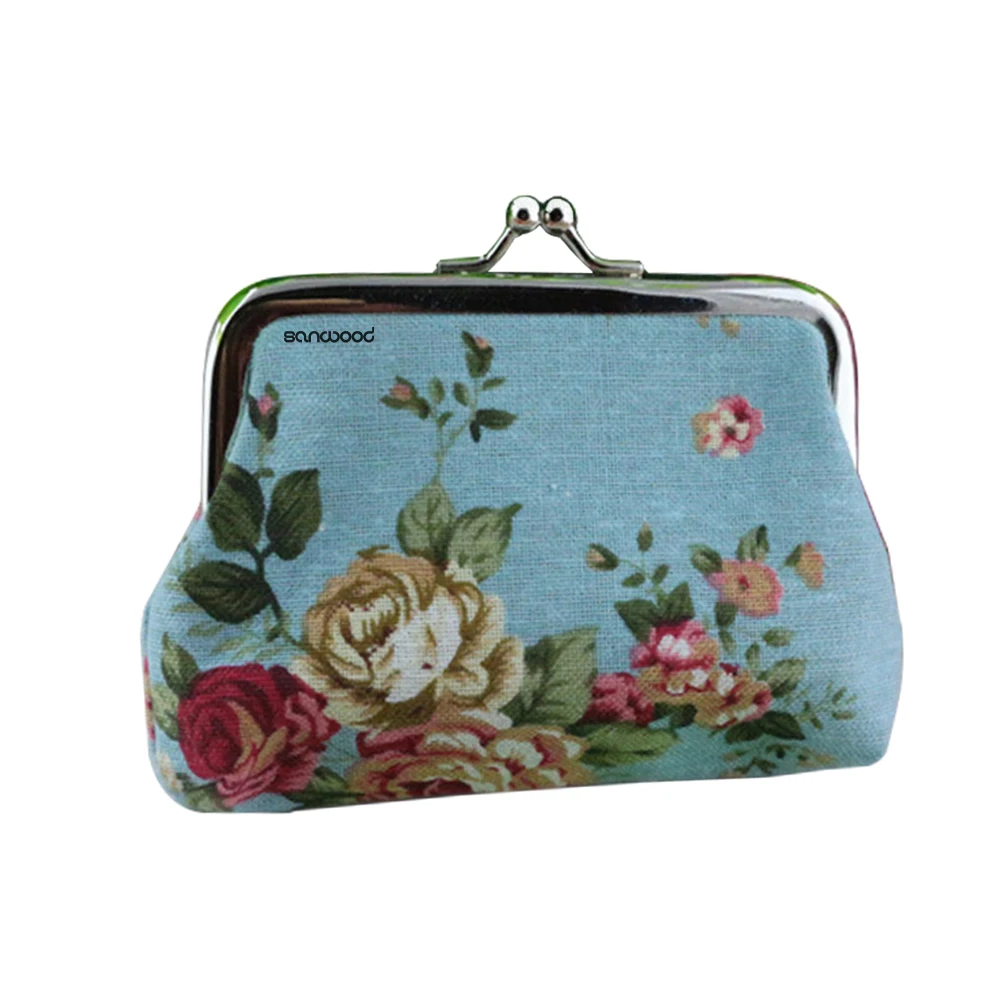 Mini Rose Printed Canvas Hasp Zero Purse Key Coin Card Holder Wallet Clutch Bag Carteira кошелек женский monedero mujer
