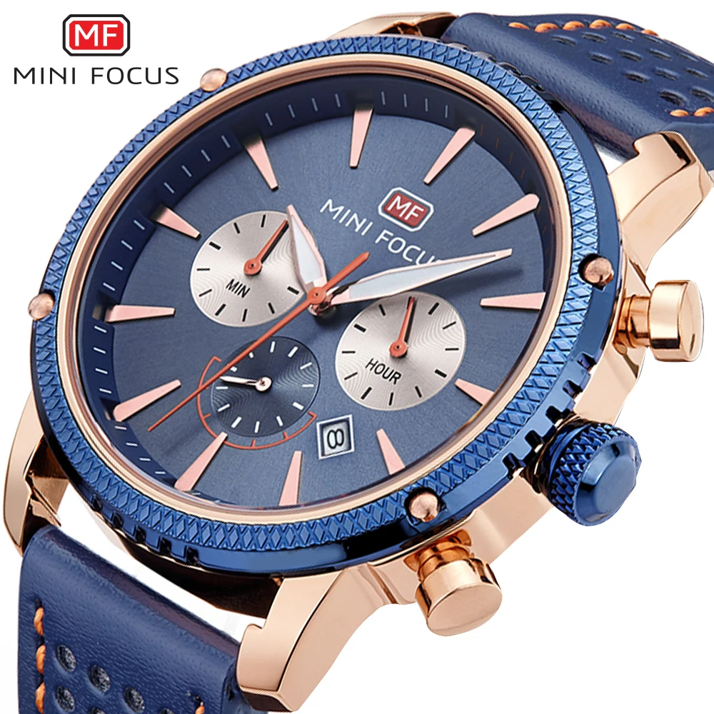 

MINIFOCUS 2018 Fashion Casual Watch Men Quartz Analog Clock Chronograph 3 Sub-dial 6 Hands Waterproof Top Brand Luxury relogio