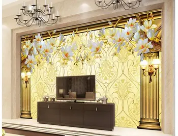 

3d wallpaper for room European style Roman column background wall magnolia flower bathroom 3d wallpaper