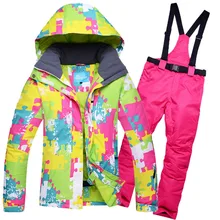 Traje de esquí de invierno para mujer, chaqueta y pantalones de esquí de alta calidad, impermeable, cálido, a prueba de viento, trajes de esquí y snowboard