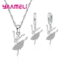 Бренд Дизайн Lucky Ballerina девушка форма милый 925 пробы Серебряное ожерелье серьги набор для женщин Мода CZ Кристалл