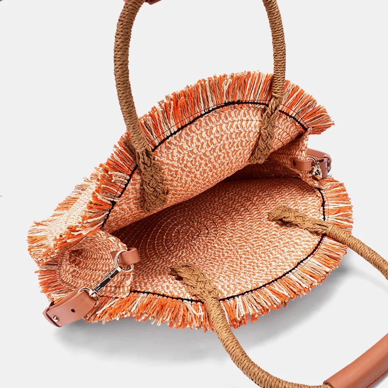 Новая цветная кожаная сумка на плечо ins Ретро Повседневная переносная круглая соломенная сумка ручная тканая сумка