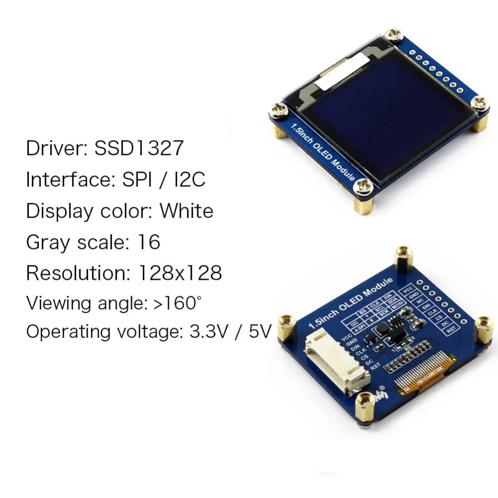 5 шт. 1 дюйма SPI I2C OLED дисплей белый SSD1327 128x128 ЖК экран 3 в для Arduino Raspberry Pi STEM32 16 серые