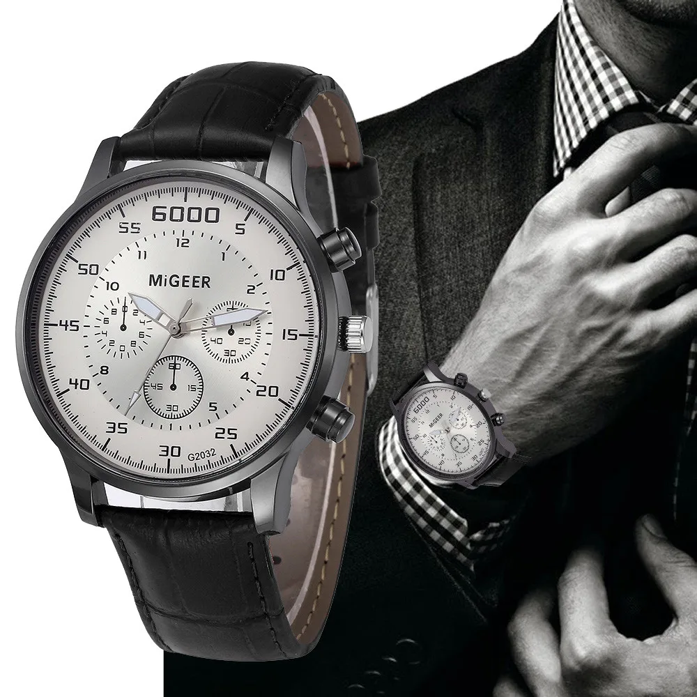 

MIGEER Men Watches Retro Design Wristwatch Clock Relogio Masculino Man Leather Band Analog Alloy Quartz Wrist Watch New 2019