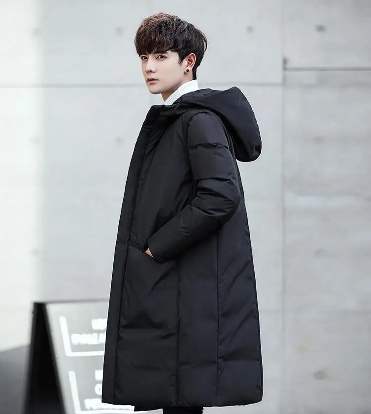 Новинка, осенне-зимняя теплая куртка на утином пуху, мужские куртки, пальто с капюшоном, удлиненный мужской пуховик, Корейская Повседневная Верхняя одежда