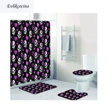 

Free Shipping 4pcs Lovely Skulls Banyo Paspas Bathroom Carpet Toilet U Bath Mats Set Non Slip Tapis Salle De Bain Alfombra Bano