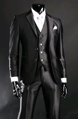 На заказ смокинг жениха блестящий черный Groomsmen Нотч свадебные/вечерние костюмы Best Man Жених(куртка+ брюки+ галстук+ жилет) b434