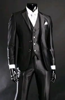 

Custom Made Groom Tuxedo Shiny Black Groomsmen Notch Lapel Wedding/Dinner Suits Best Man Bridegroom (Jacket+Pants+Tie+Vest) B434