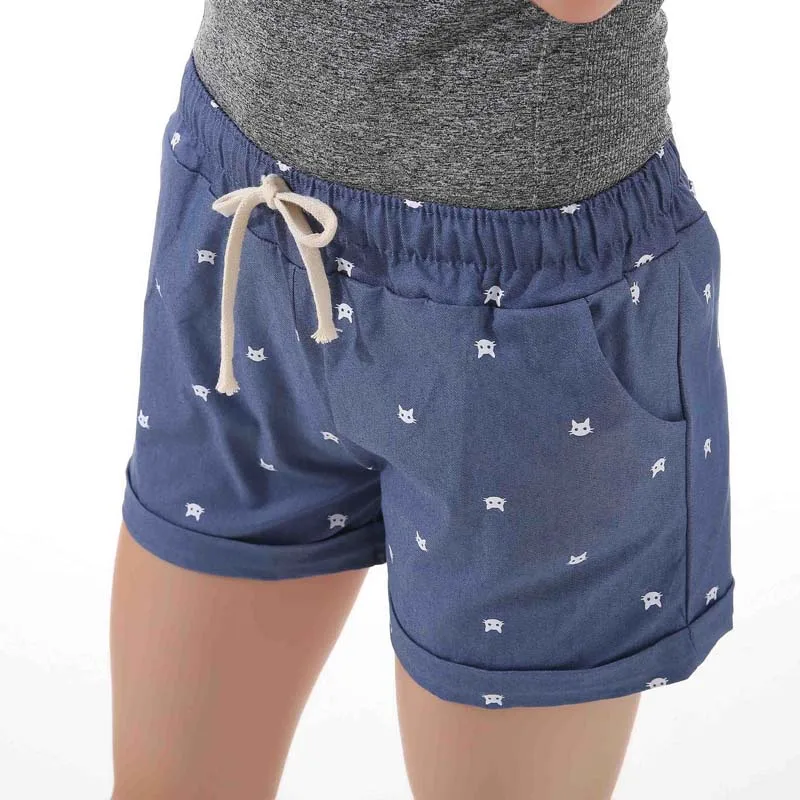 DANJEANER-2018-summer-women-s-home-casual-elastic-waist-cotton-shorts-printed-cat-pumping-self-cultivation