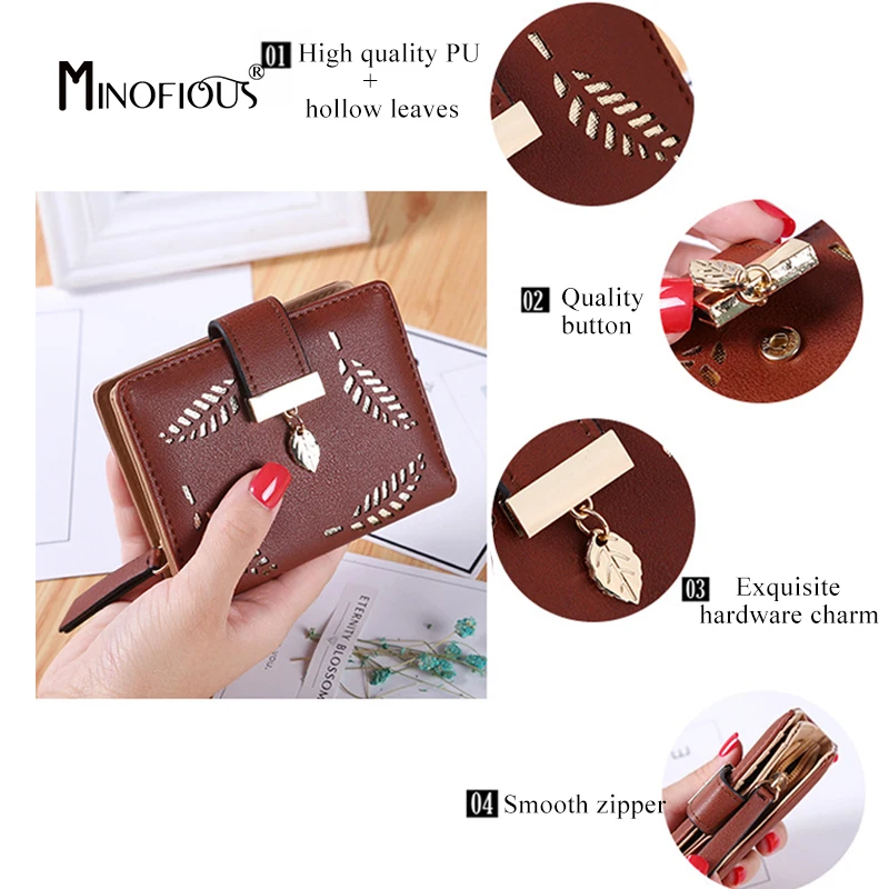 Женский кошелек MINOFIOUS однотонный из искусственной кожи женские короткие