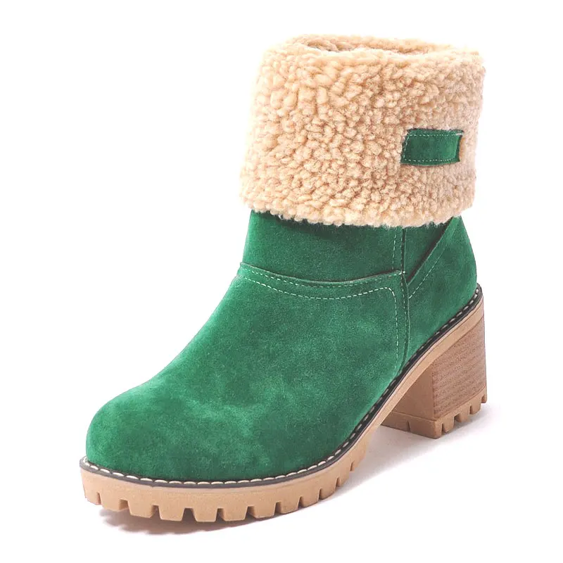 Fanyuan/женские зимние ботинки; водонепроницаемые ботильоны для женщин на толстой платформе; теплые зимние ботинки на меху; размеры 34-43 - Цвет: green