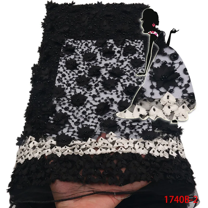 

2018 Latest Style Design High Quality African Lace Fabrics For Wedding Dress Net Lace Fabric Handmad Beads 3D Lace AMY1740B-2