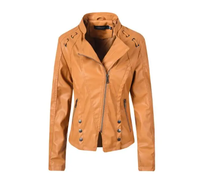 

The new women's leather jacket in the autumn of 2019. Black stand-up zipper short women's jacket faux leather high quality