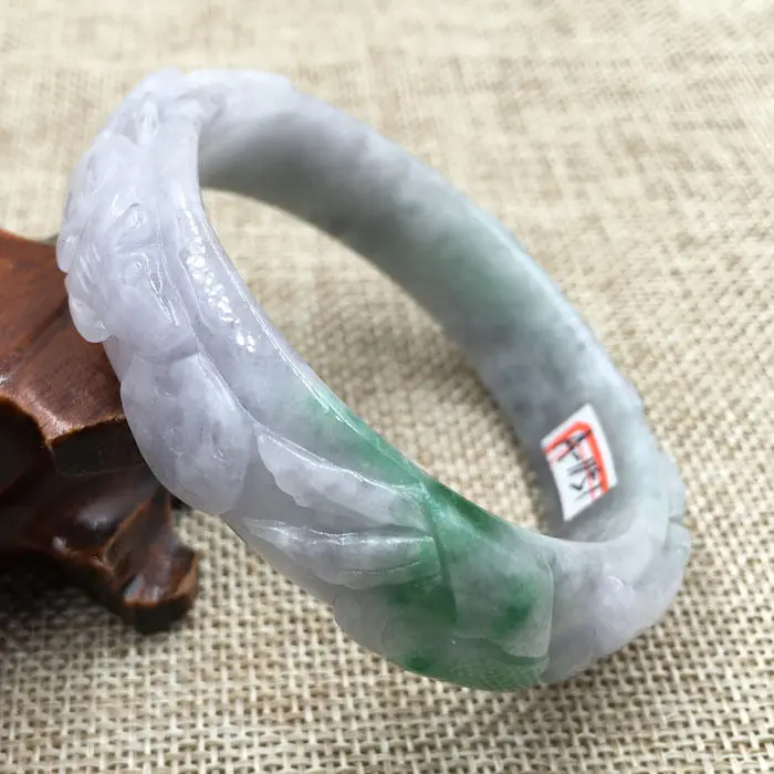 

57mm Vintage Chinese Hand-carved White Green Jadeite Jade Bracelet Bangle 1151