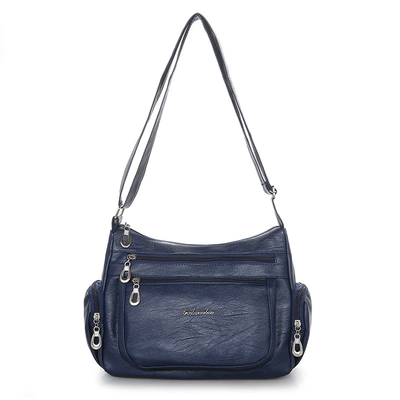 Женская маленькая сумка из искусственной кожи, сумка через плечо с несколькими карманами, мягкая кожаная сумка на плечо, 2 цвета, сумка-мессенджер - Цвет: dark blue