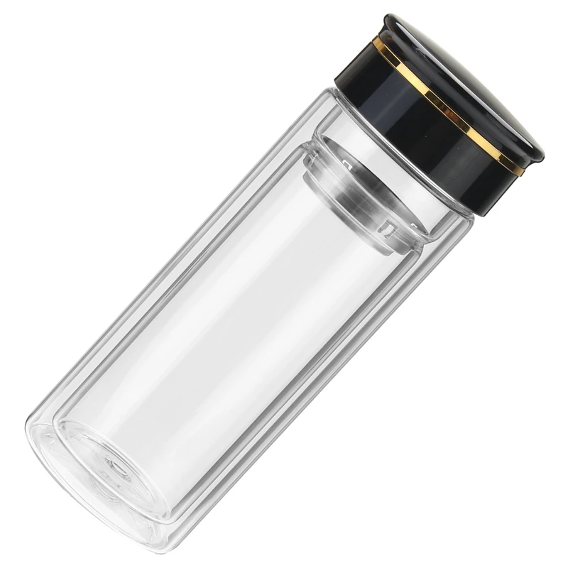 YKPuii 1PC 350ML Double Layer Transparent Glass Bottle Glass Kettle Tea