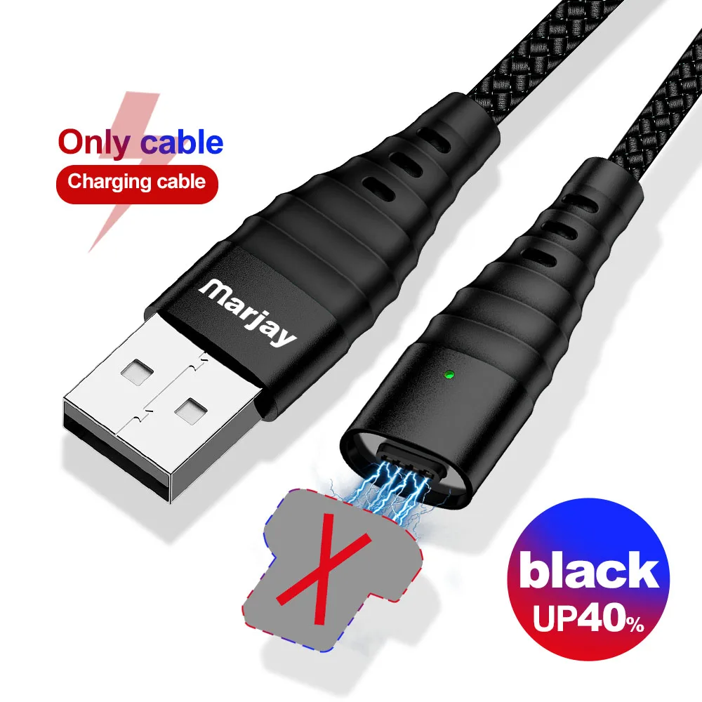 Магнитный Micro USB кабель Marjay 3A быстрое зарядное устройство для iPhone магнитное зарядное устройство usb type-C кабель синхронизации данных провода мобильных кабелей Microusb - Цвет: Black Cable No Plug