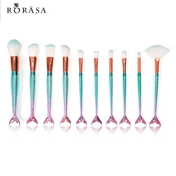 

10 pcs Mermaid Makeup Brushes Blending Powder Eyeshadow Contour Concealer Blush Foundation Cosmestic Brush Beauty Make Up Tool