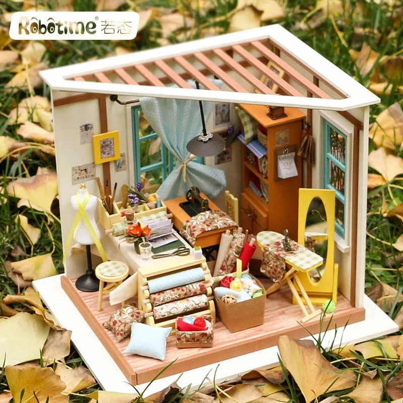 DIY Lisa Tailor Store Doll House Furniture Kits Wooden Miniaturas