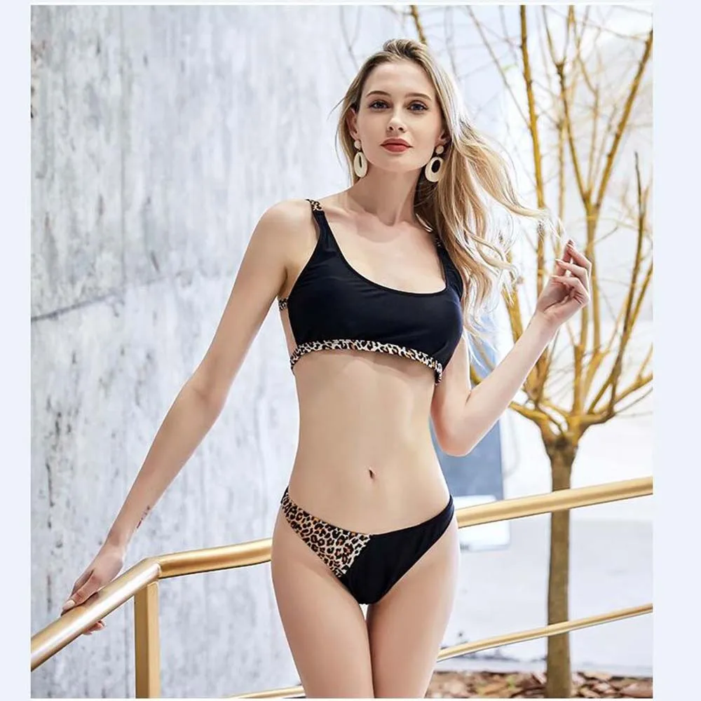 

FMZMACNB Hot Sale Sexy Bikinis 2019 New Leopard point Print stitching split swimsuit Two Pieces Set Brazilian Bikini Biquini XL