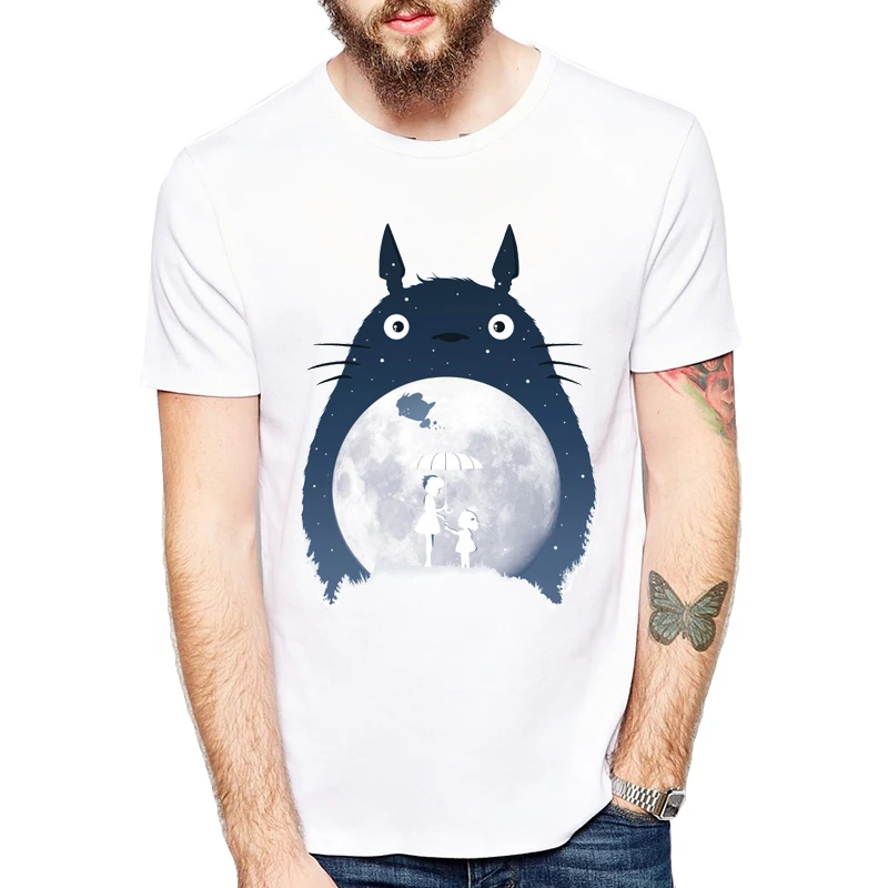 Мужская футболка с принтом Moonlight Flight Totoro летняя круглым вырезом высокое