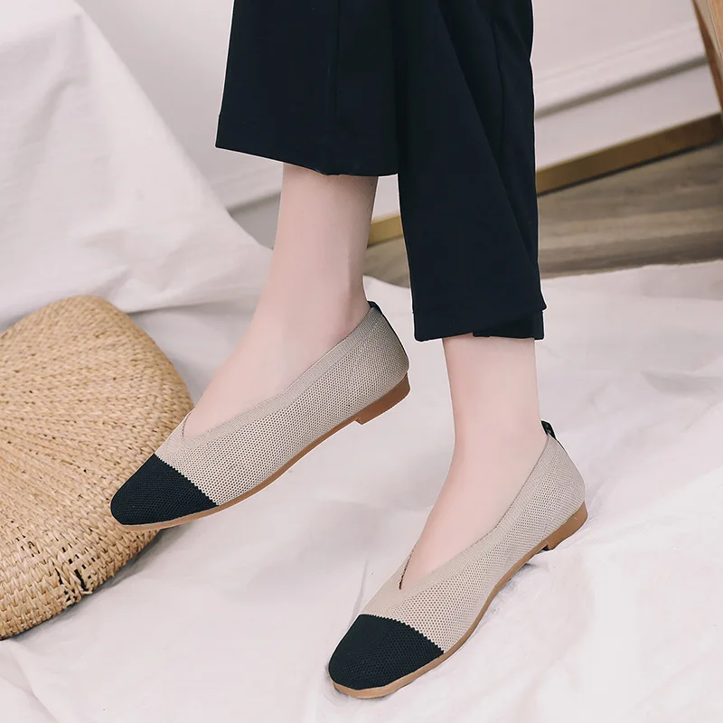 

2019 autumn new fashion simple color matching casual shoes women elastic cloth breathable comfortable retro style flat shoes