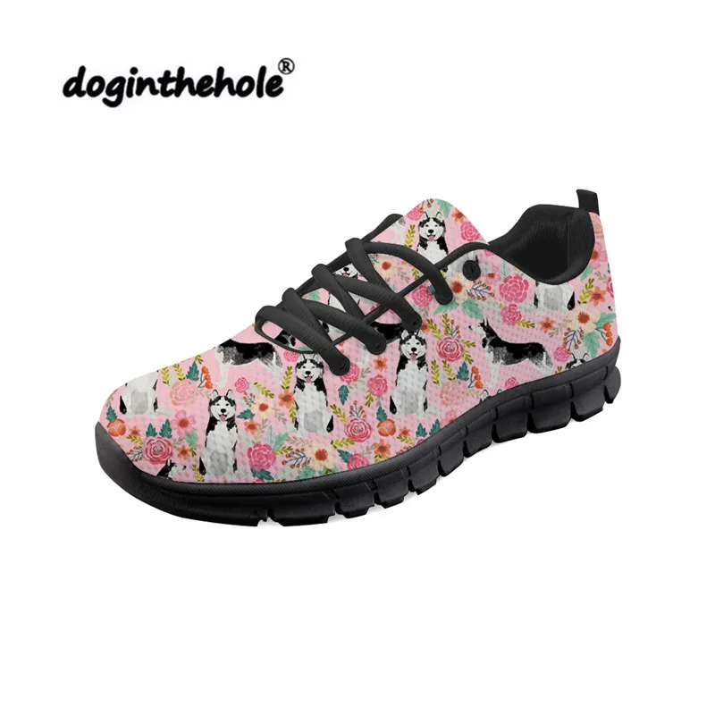 

Doginthehole Husky Pattern Sneakers Women Walking Shoes Breathable Mesh Chaussure Female Outdoor Sports Shoes Athletic Footwear