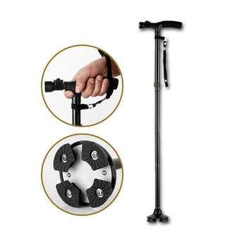 

High Quality Aluminium Alloy LED Light Old Man Folding Trekking Poles T-handle Hiking Cane Walking Stick for Elders MD99
