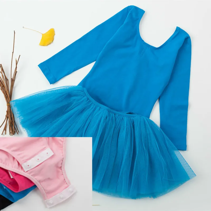 Детская Одежда для танцев, детские костюмы танцевальная пачка юбка с длинными рукавами из спандекса, для гимнастики трико для Балетное платье для девочек Костюмы - Цвет: Blue
